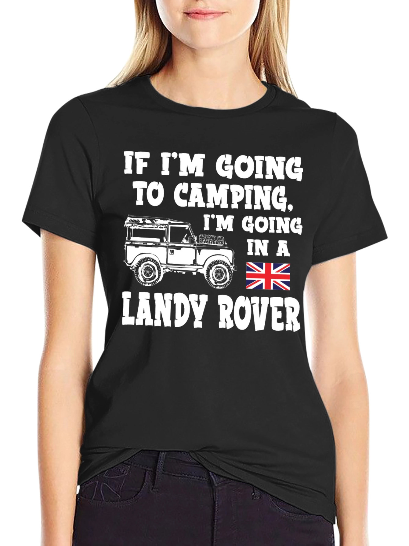 Landy Rover Camping T-Shirt - Black Cotton Blend