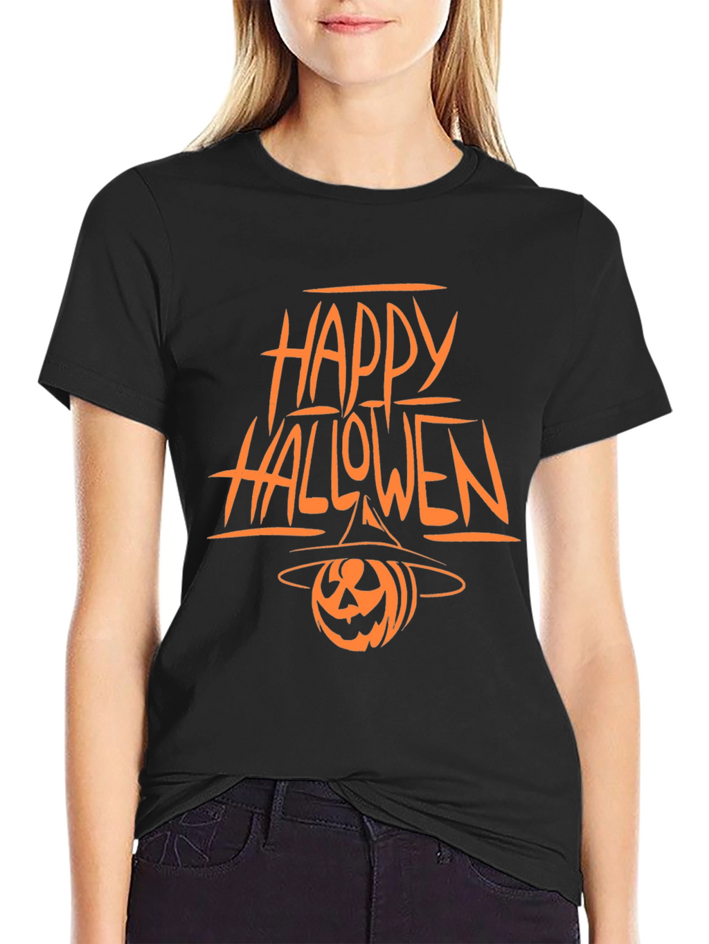 Happy Halloween Pumpkin Witch Hat Black T-Shirt