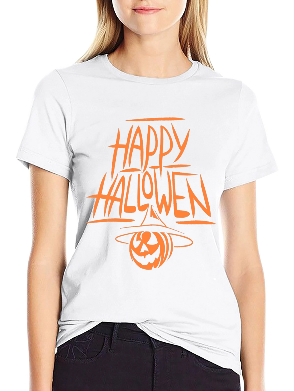 Happy Halloween Pumpkin Witch Hat Black T-Shirt