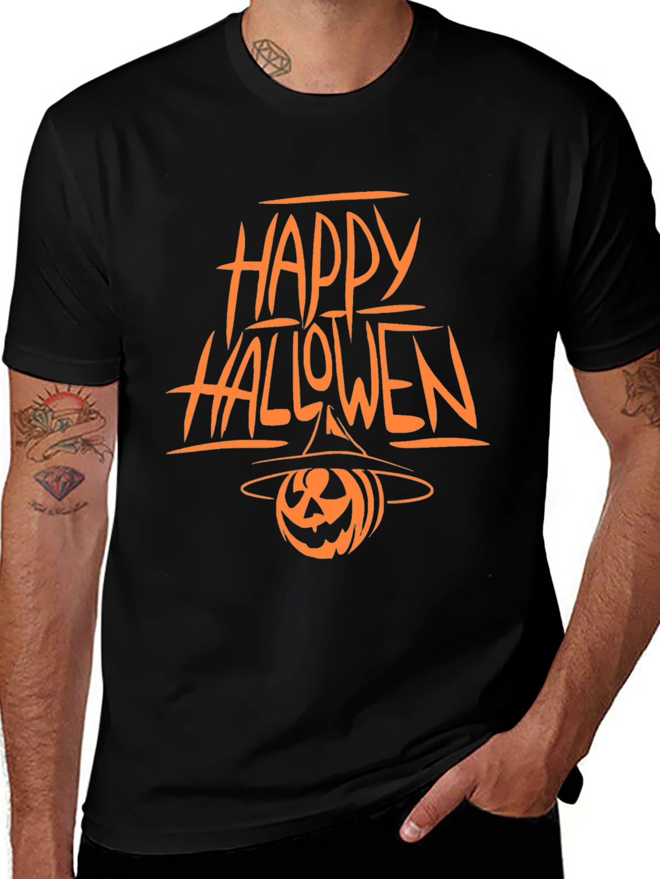 Happy Halloween Pumpkin Witch Hat Black T-Shirt