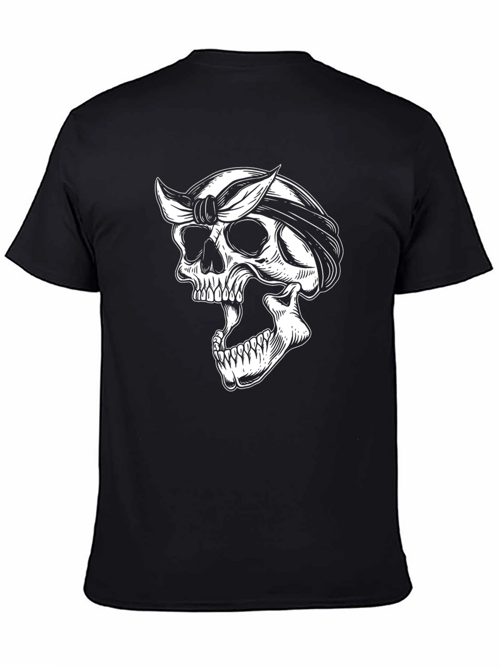 Skull Bandana Graphic Tee - Black Cotton T-Shirt