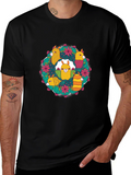 Llama Cactus Circle Black T-Shirt