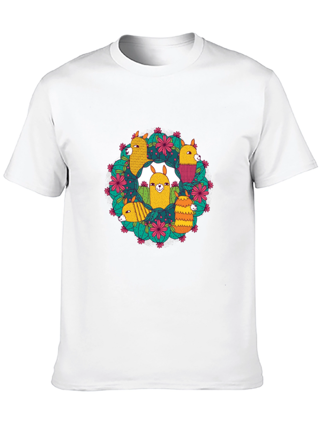 Llama Cactus Circle Black T-Shirt