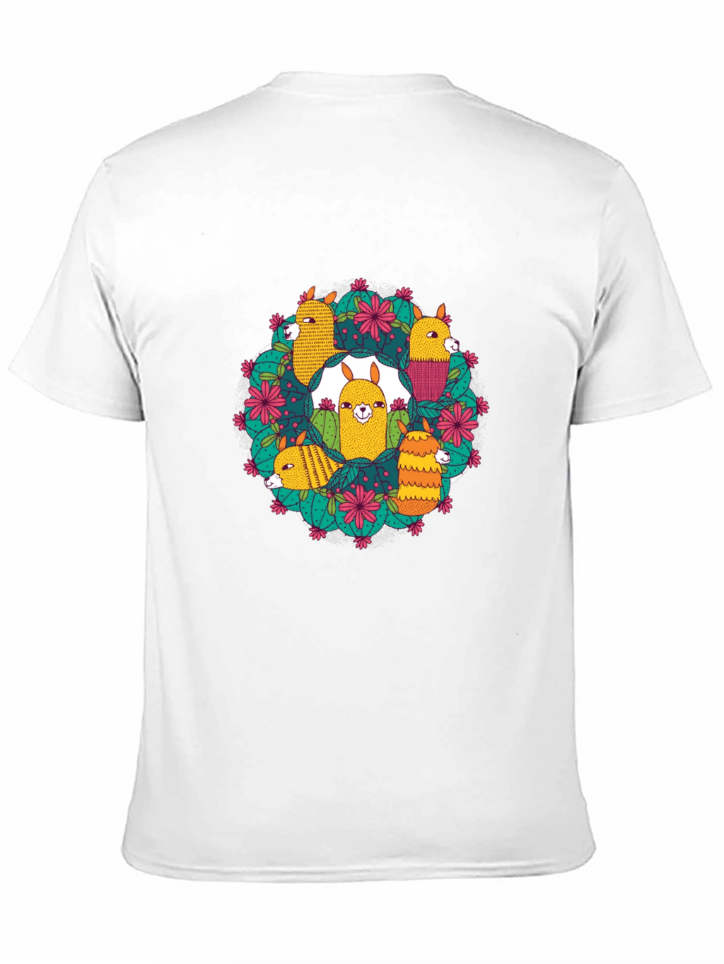 Llama Cactus Circle Black T-Shirt