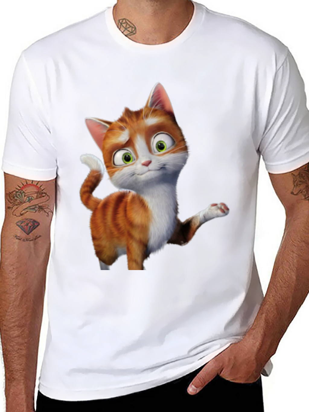 Cartoon Cat Graphic Tee - Black Unisex T-Shirt