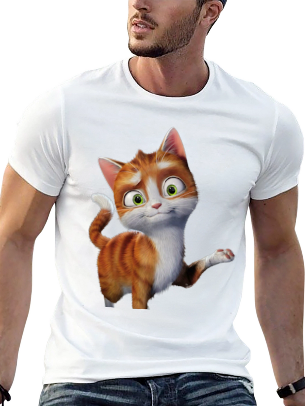 Cartoon Cat Graphic Tee - Black Unisex T-Shirt