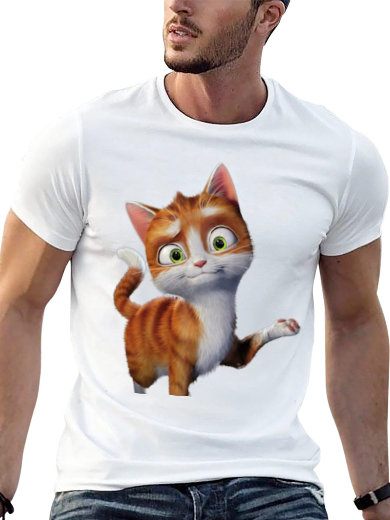 Cartoon Cat Graphic Tee - Black Unisex T-Shirt
