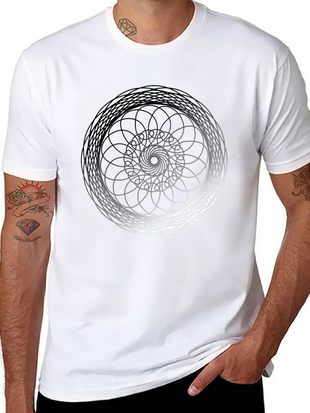 Geometric Spiral Graphic Black T-Shirt