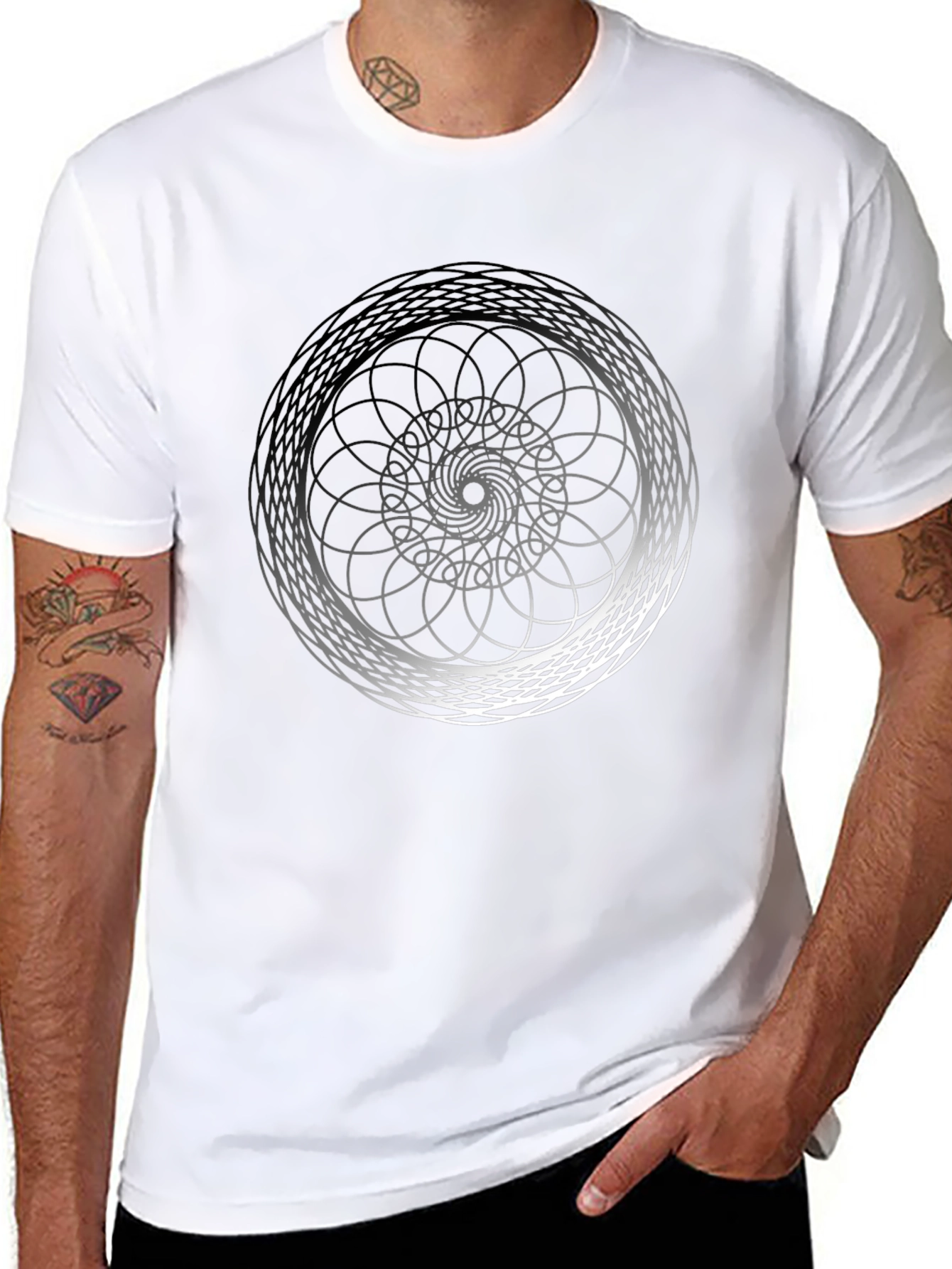 Geometric Spiral Graphic Black T-Shirt