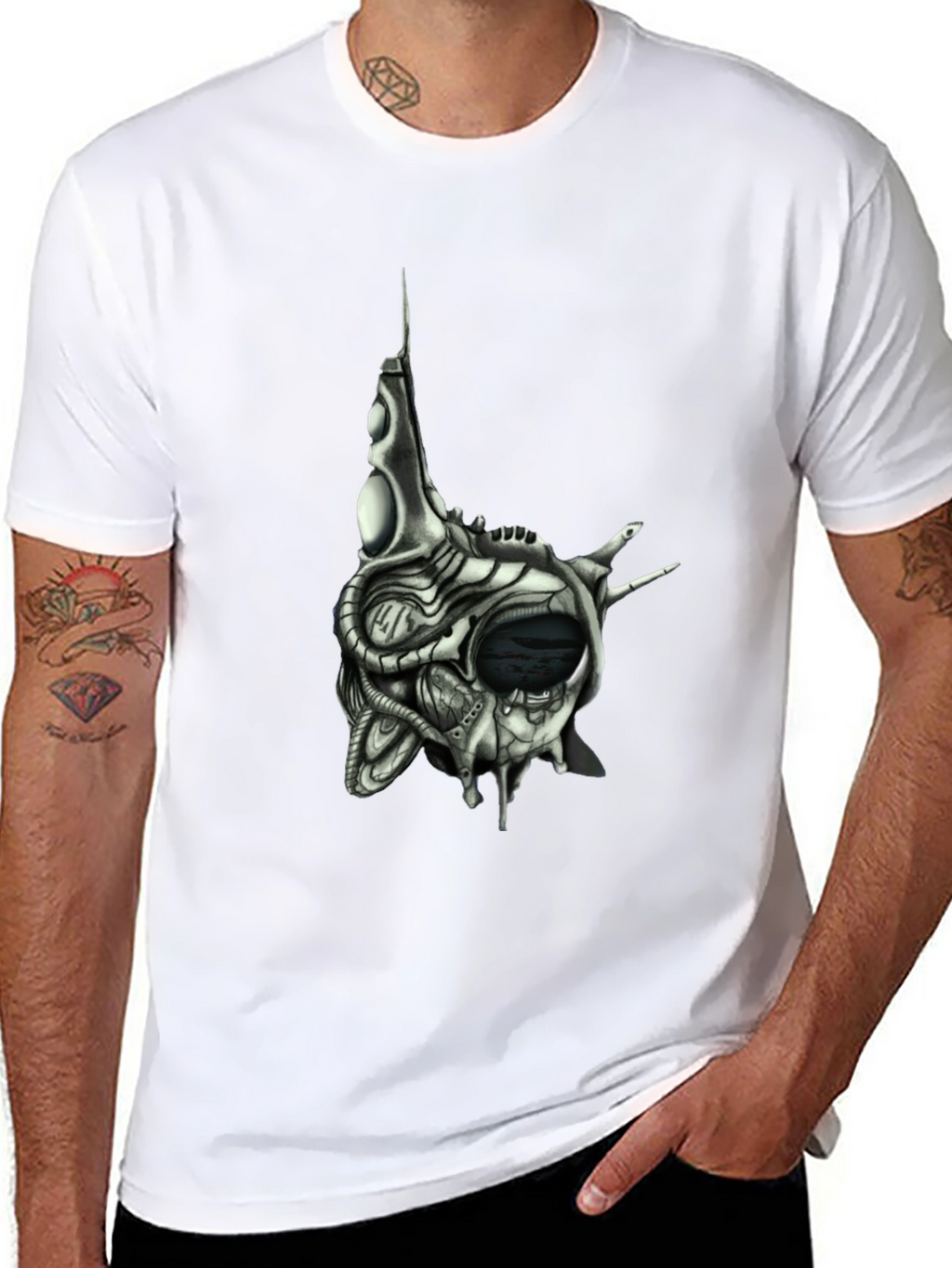 Cybernetic Skull T-Shirt - Dark Sci-Fi Style