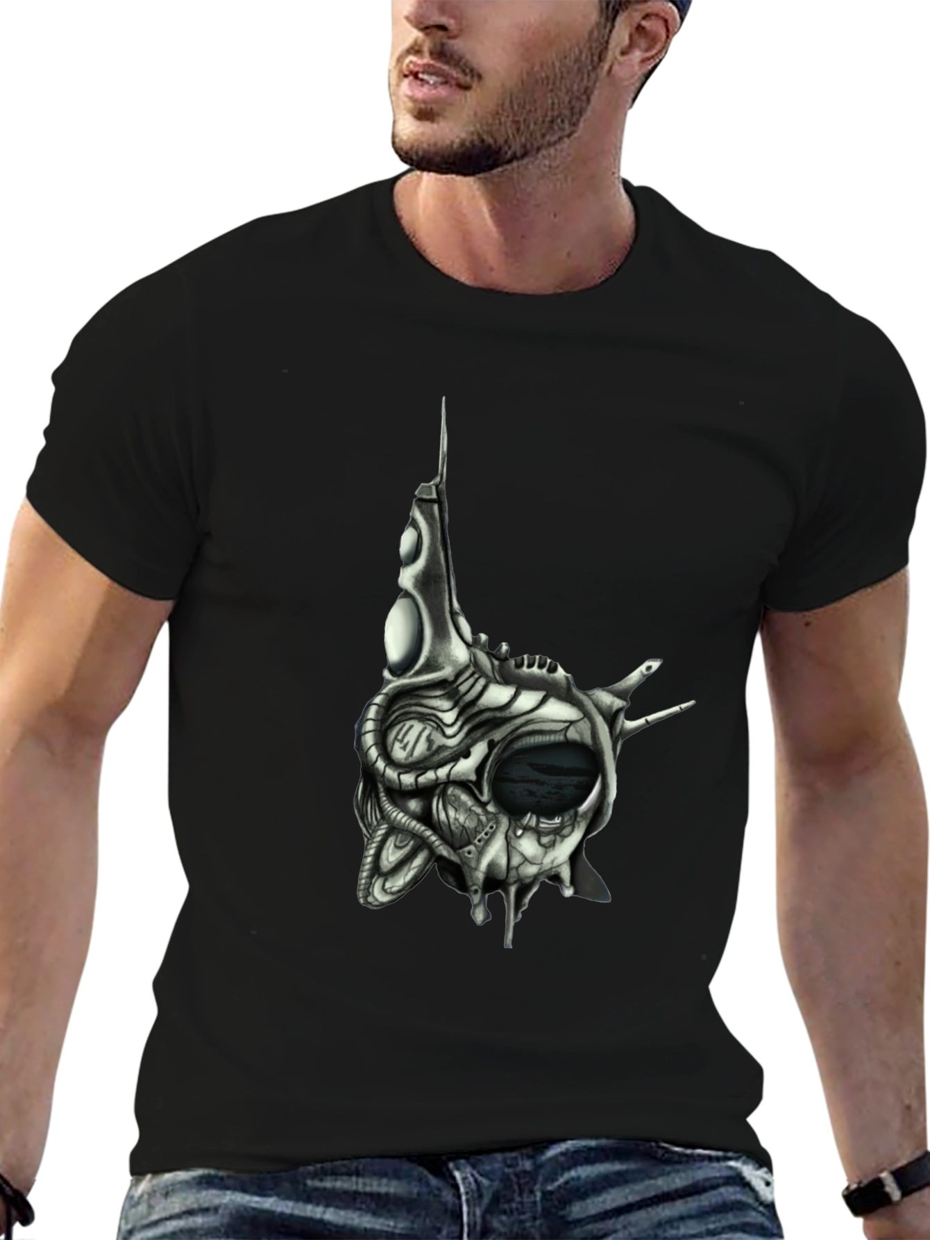 Cybernetic Skull T-Shirt - Dark Sci-Fi Style