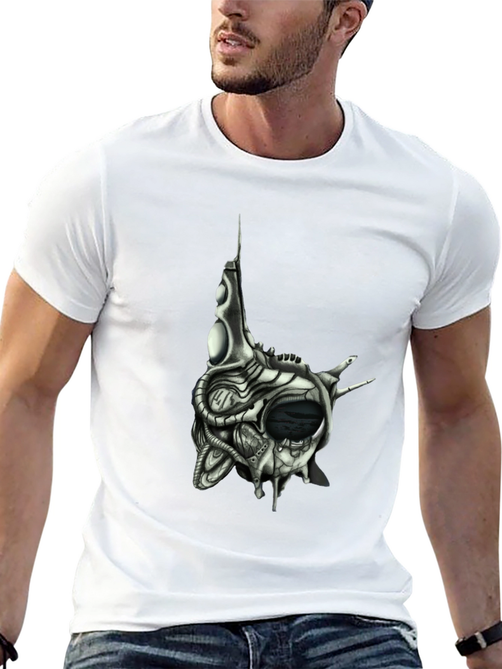 Cybernetic Skull T-Shirt - Dark Sci-Fi Style