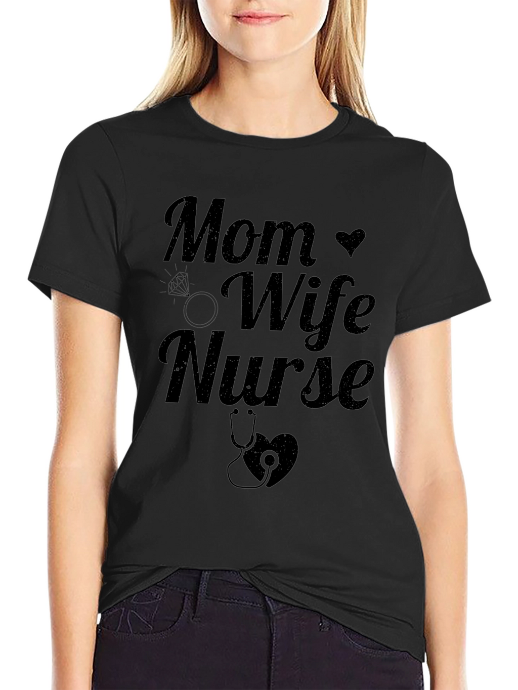 Mom Wife Nurse Graphic Tee - Black