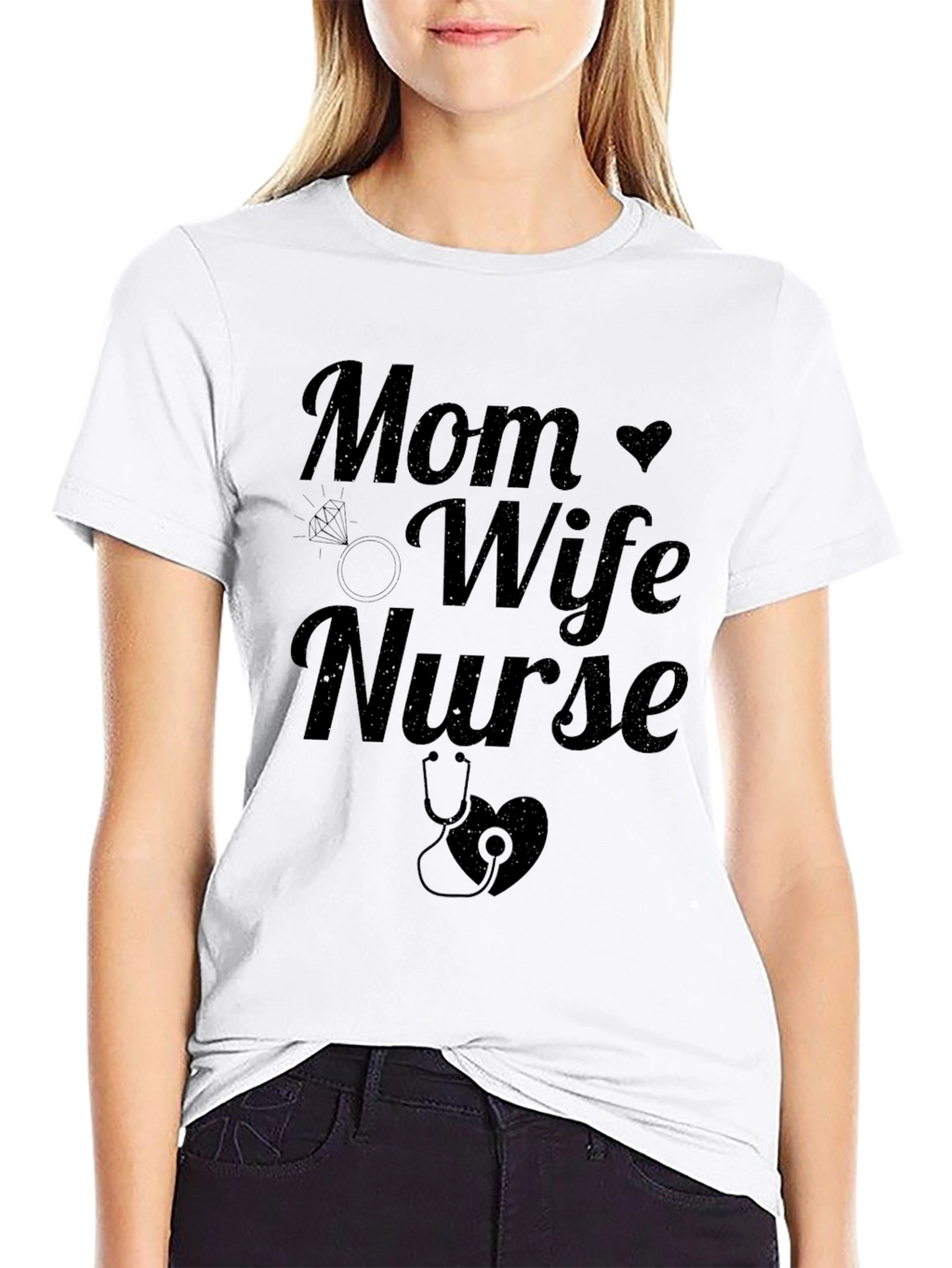 Mom Wife Nurse Graphic Tee - Black