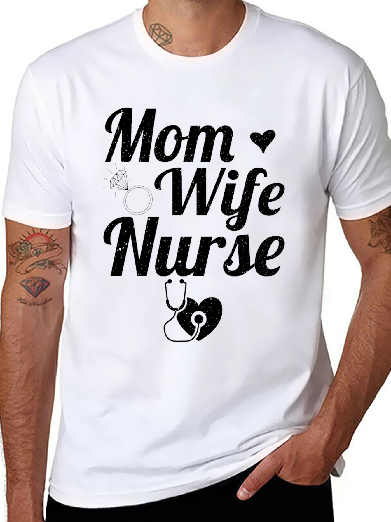 Mom Wife Nurse Graphic Tee - Black
