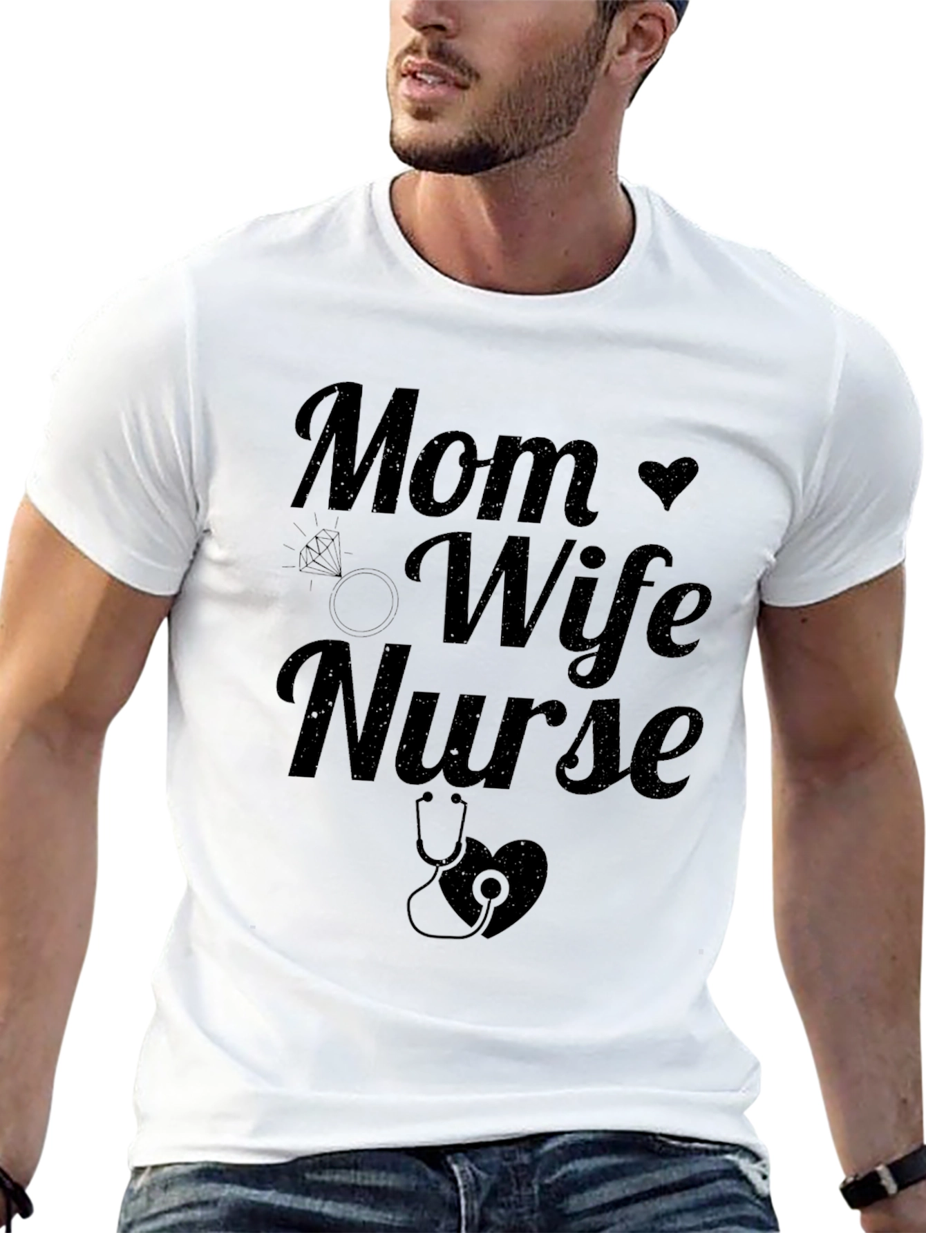 Mom Wife Nurse Graphic Tee - Black
