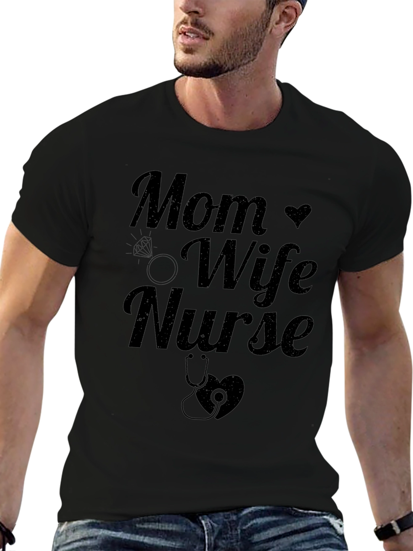 Mom Wife Nurse Graphic Tee - Black