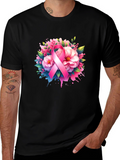 Breast Cancer Awareness T-Shirt Floral Pink Ribbon