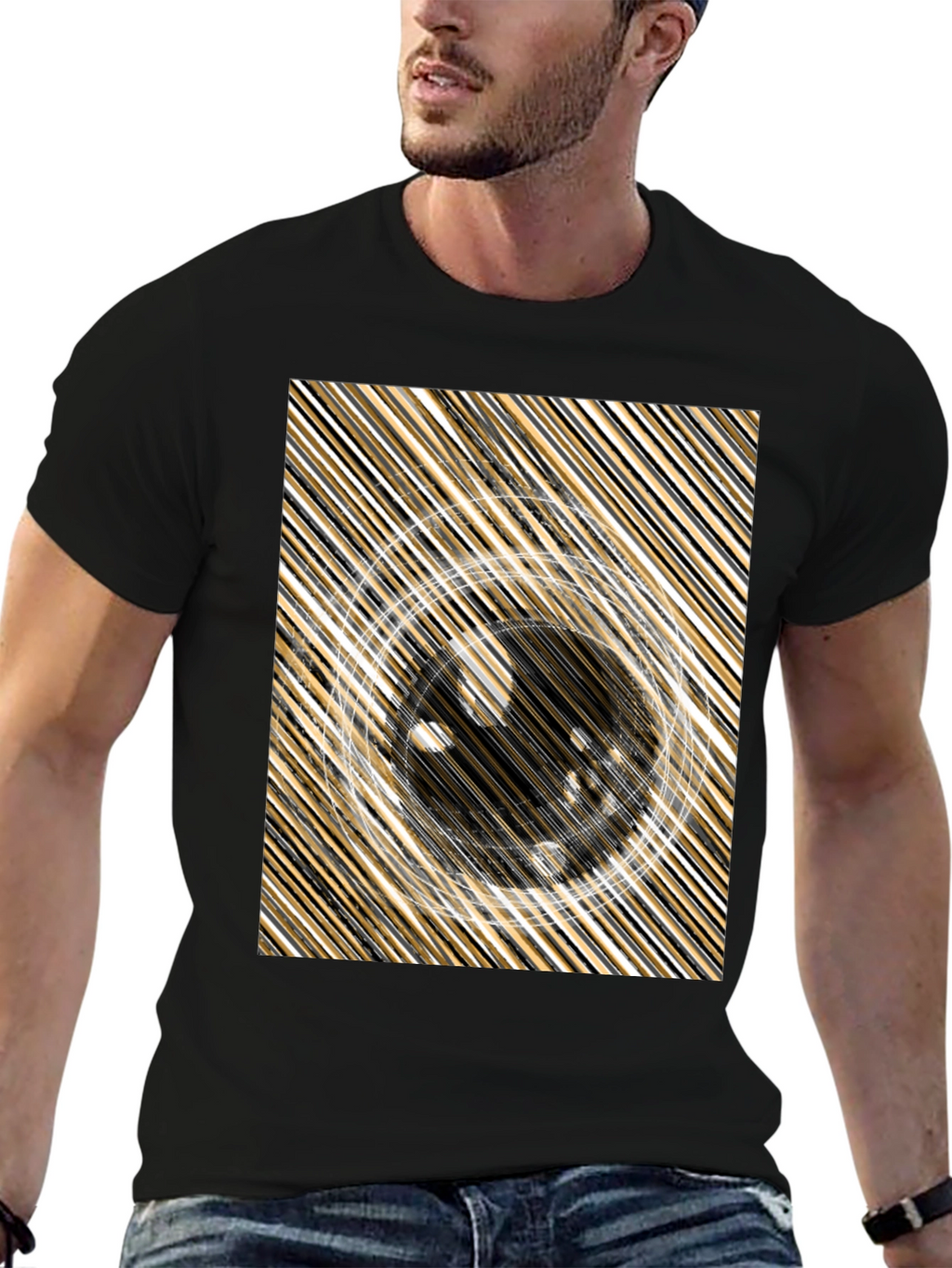 Abstract Design Black Crew Neck Tee