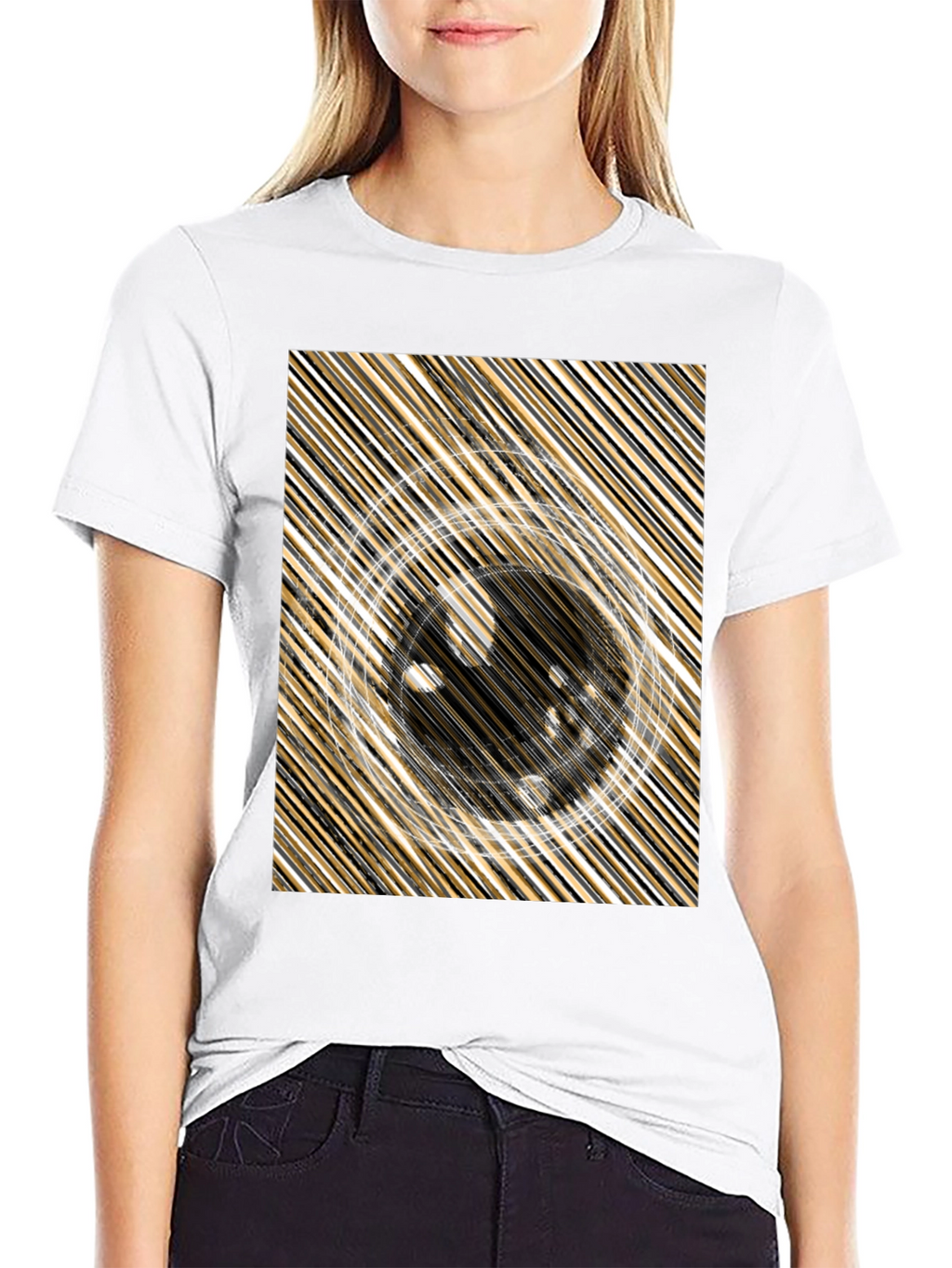 Abstract Design Black Crew Neck Tee
