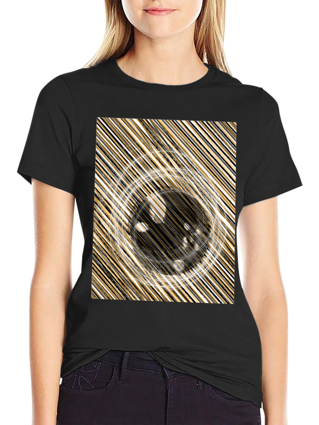 Abstract Design Black Crew Neck Tee