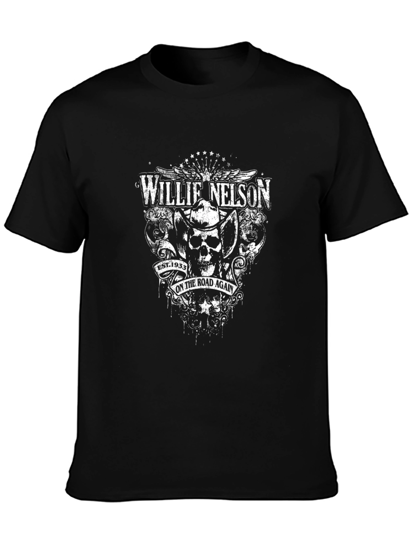 Willie Nelson On The Road Again Black T-Shirt