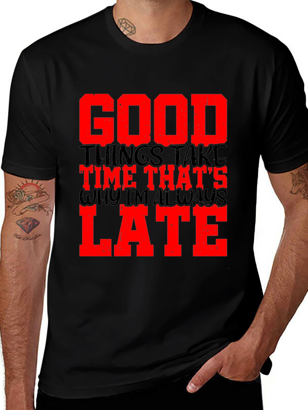 Good Things Take Time Mens Black Graphic Tee