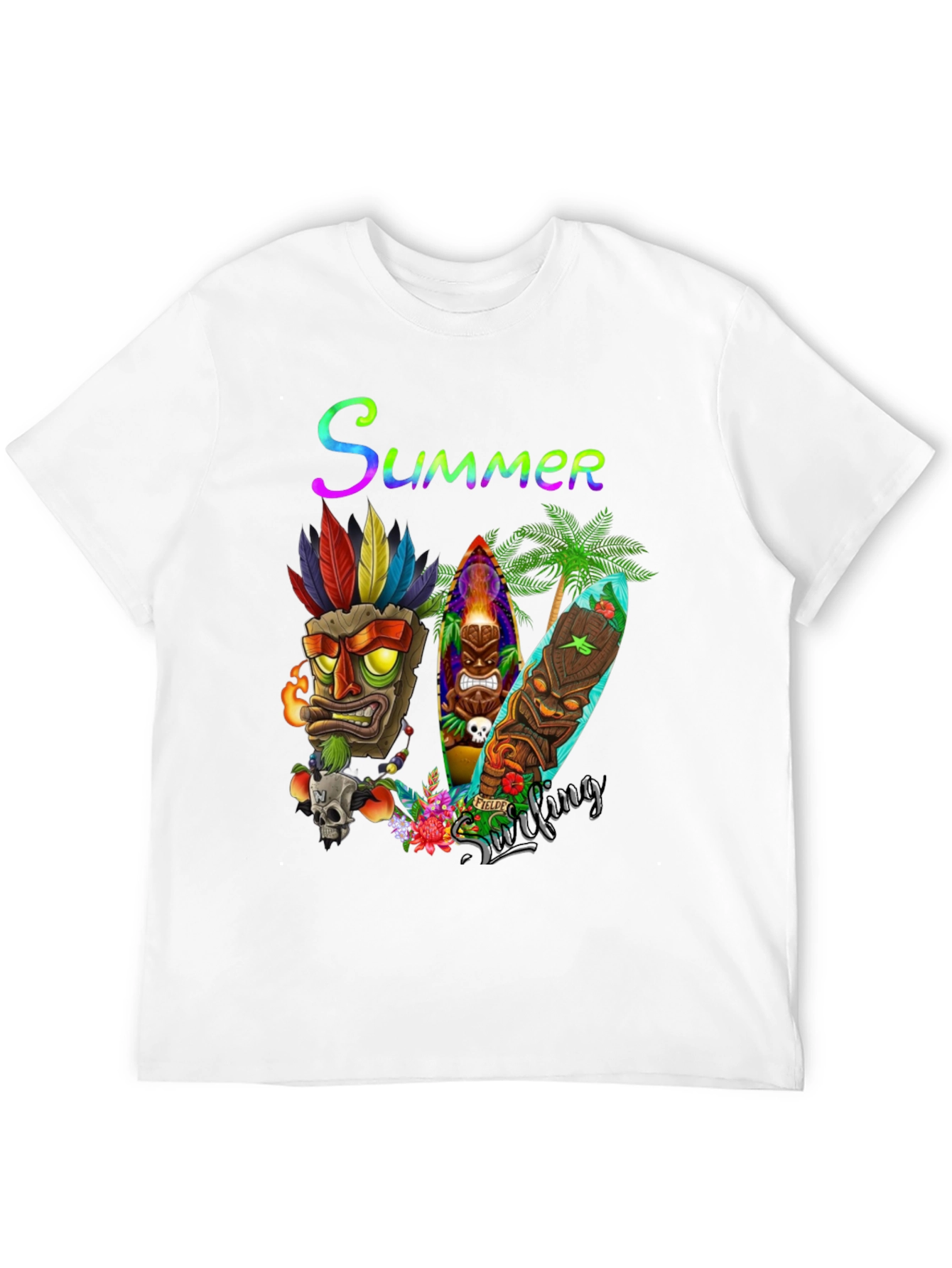 Summer Surfing Tiki Mask T-Shirt