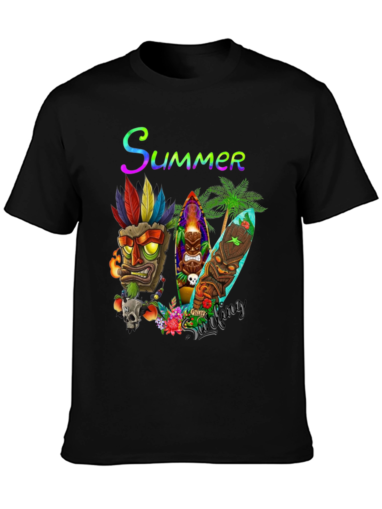 Summer Surfing Tiki Mask T-Shirt