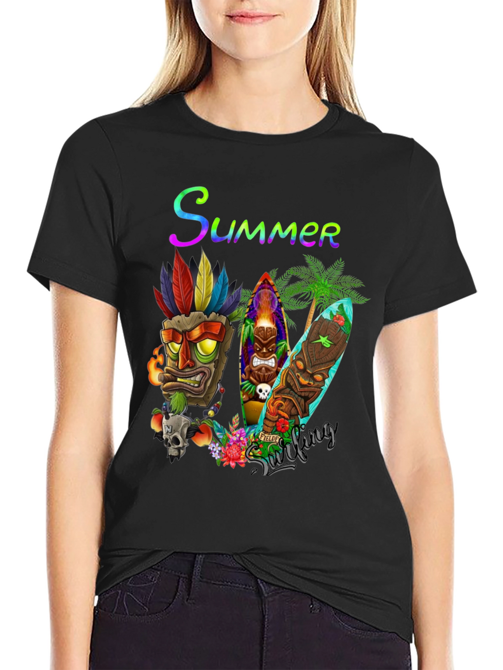 Summer Surfing Tiki Mask T-Shirt