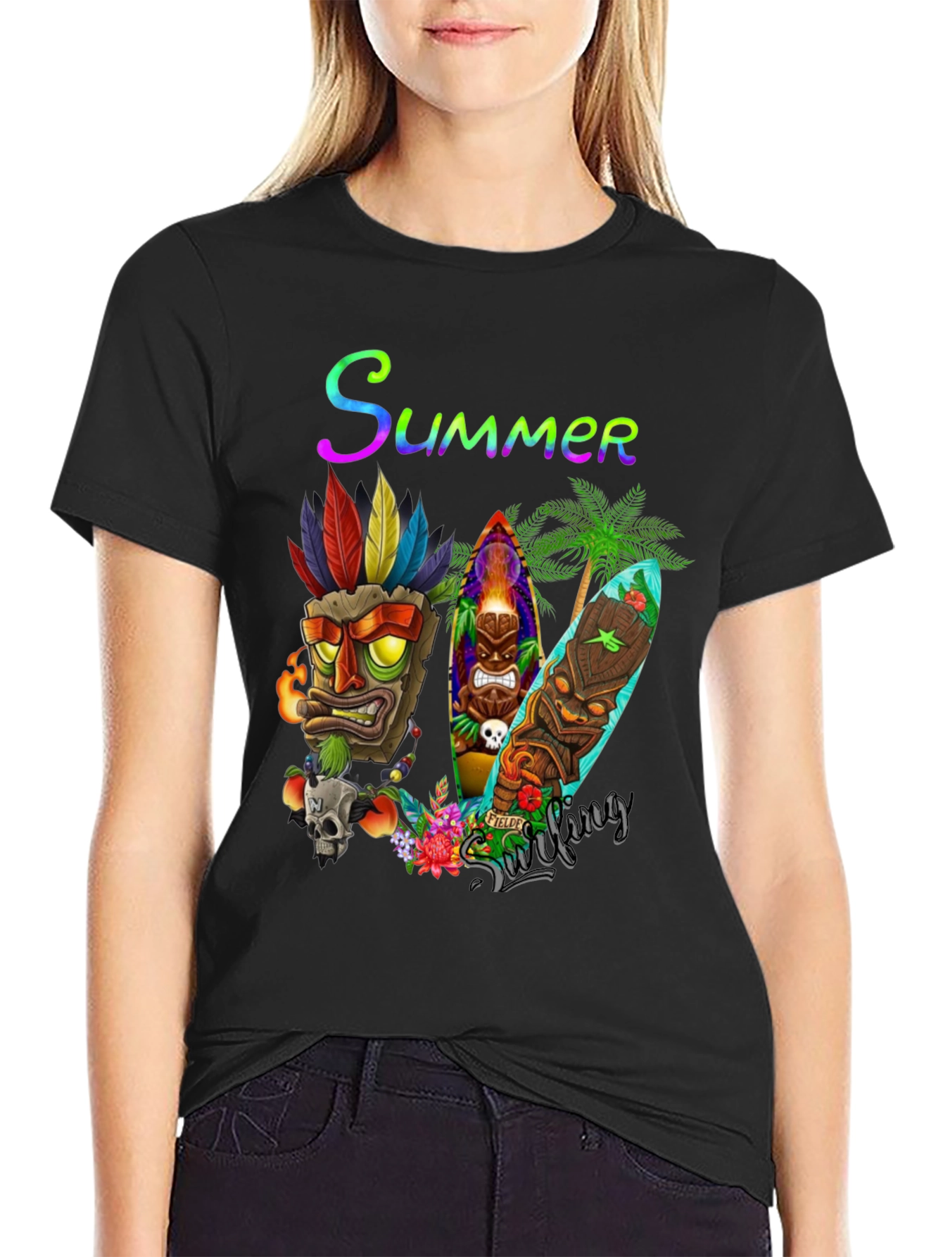 Summer Surfing Tiki Mask T-Shirt