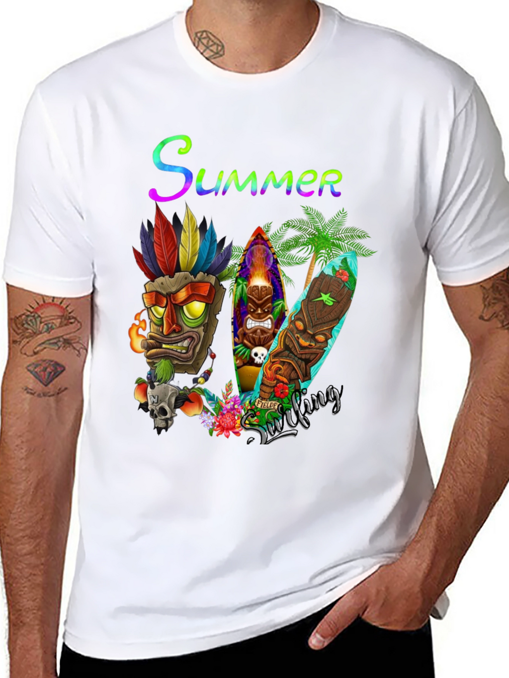 Summer Surfing Tiki Mask T-Shirt