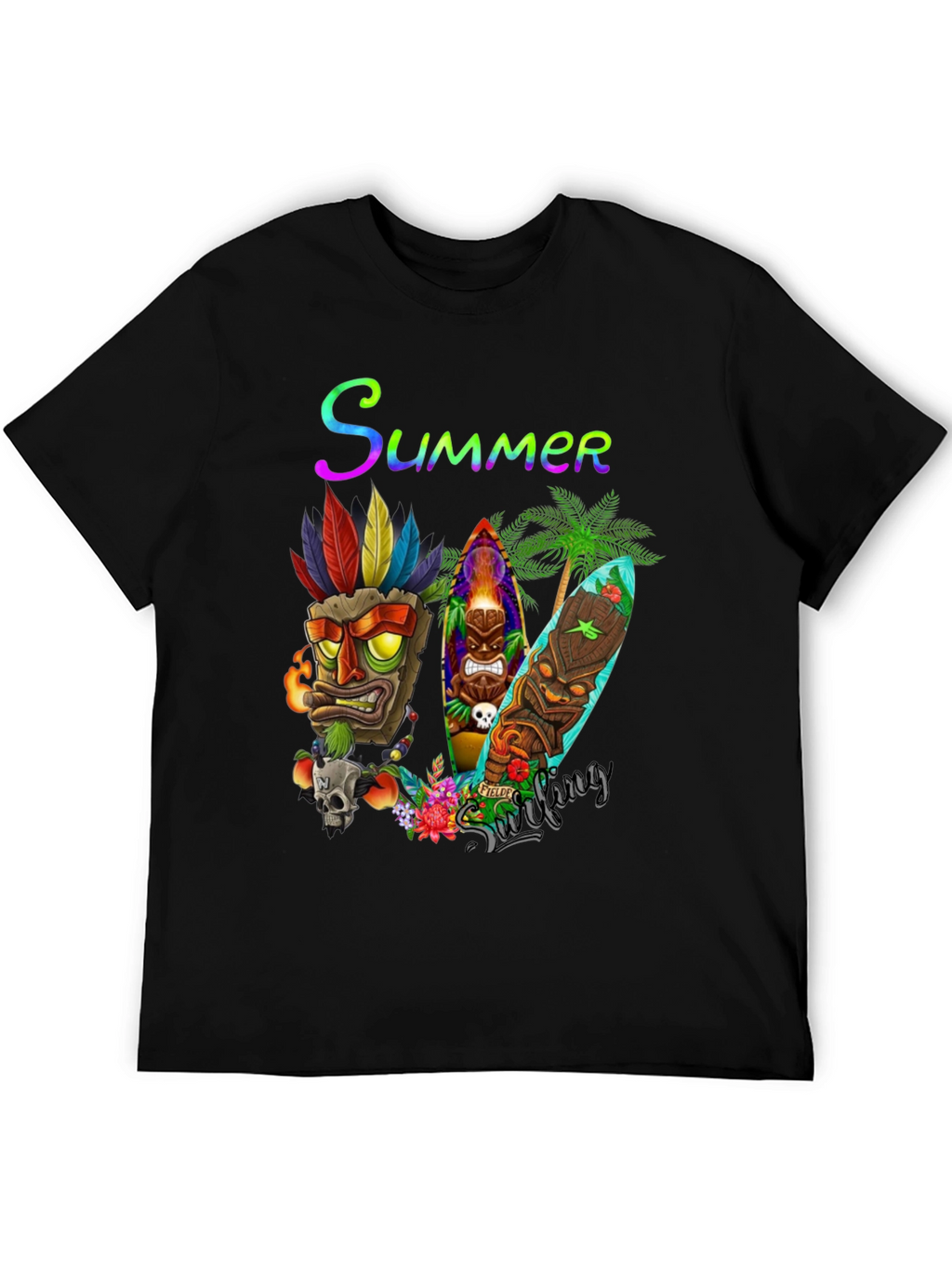 Summer Surfing Tiki Mask T-Shirt