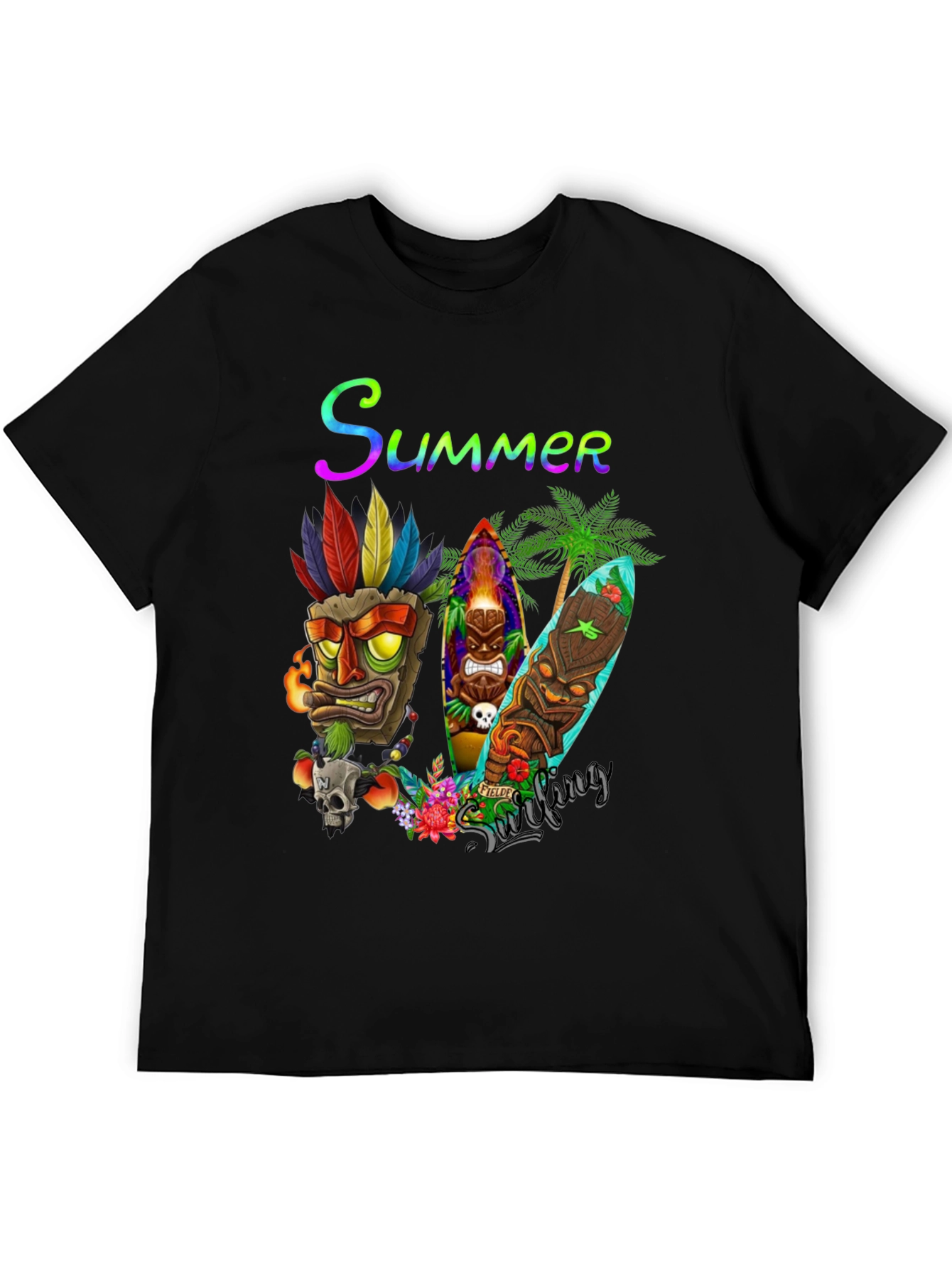 Summer Surfing Tiki Mask T-Shirt