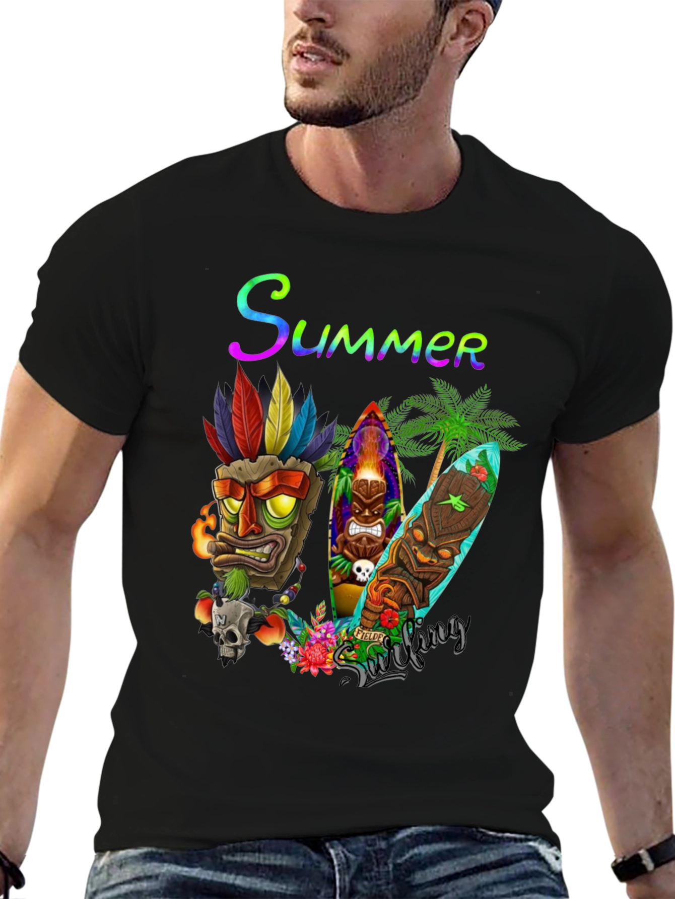 Summer Surfing Tiki Mask T-Shirt