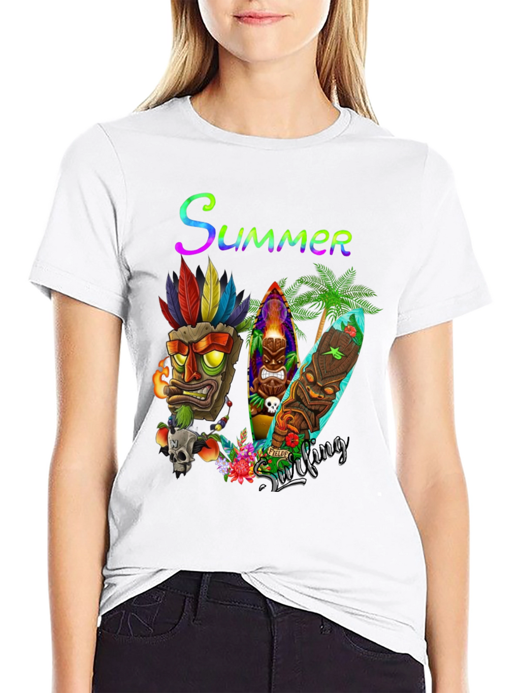 Summer Surfing Tiki Mask T-Shirt