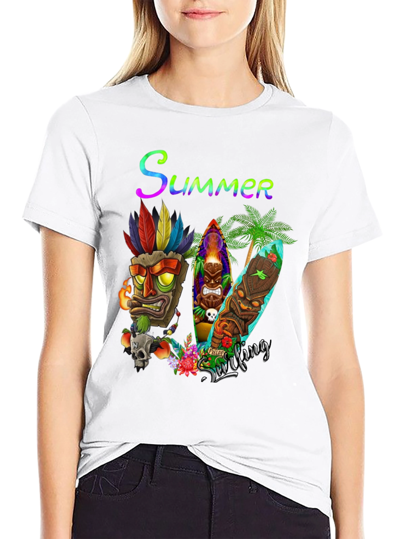Summer Surfing Tiki Mask T-Shirt