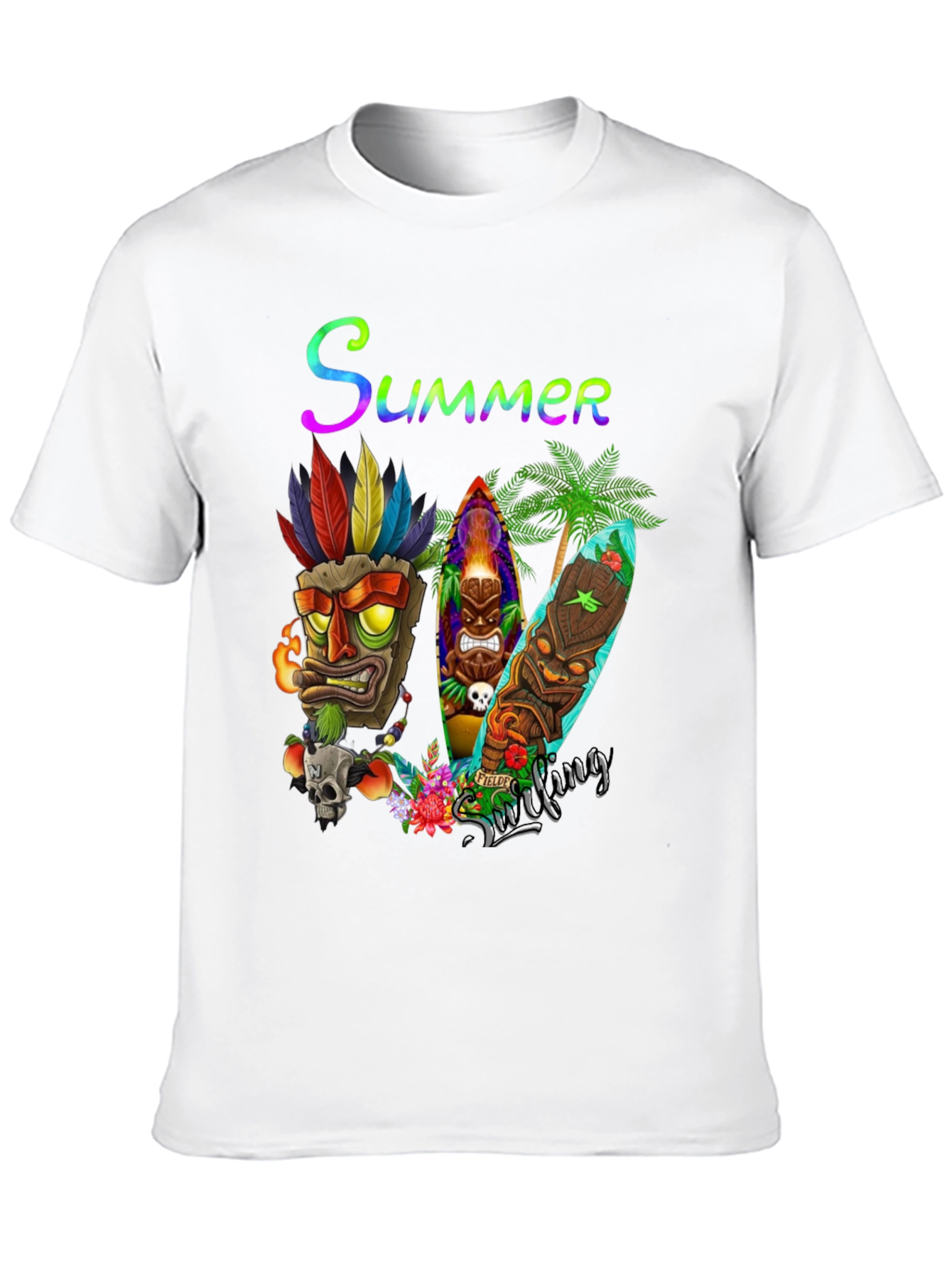 Summer Surfing Tiki Mask T-Shirt
