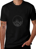 Geometric Mountain & Stars Graphic Black T-Shirt