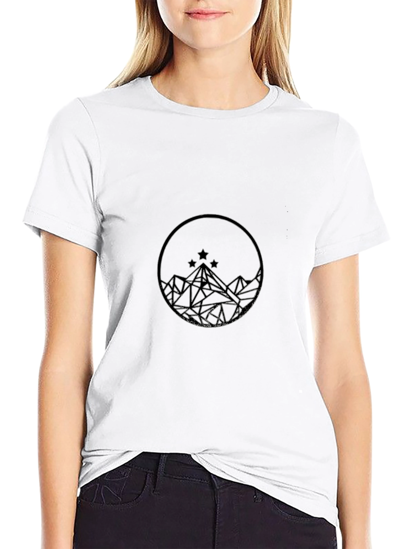 Geometric Mountain & Stars Graphic Black T-Shirt