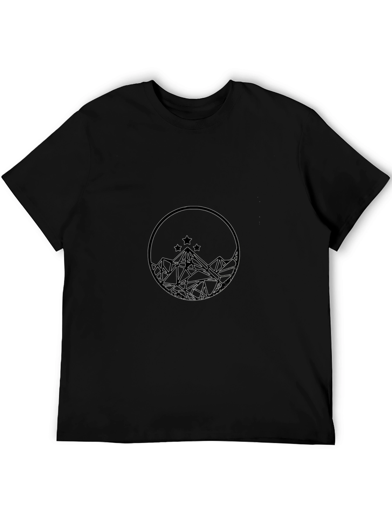 Geometric Mountain & Stars Graphic Black T-Shirt
