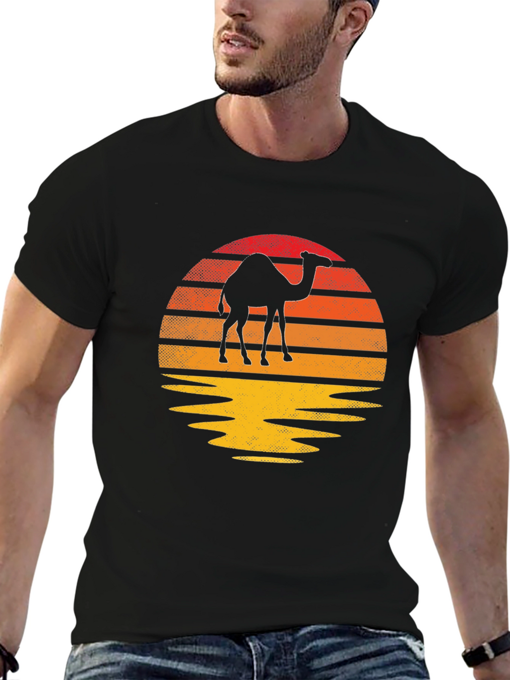 Camel Sunset Graphic Tee - Retro Style