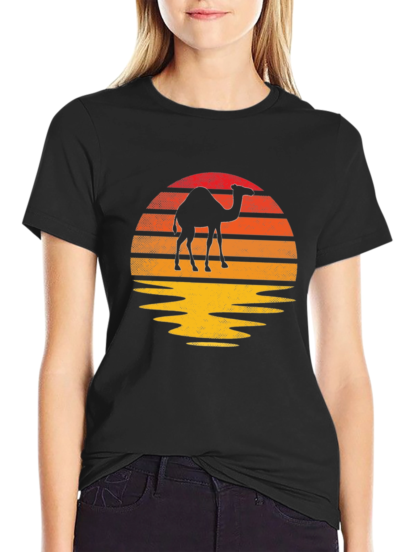 Camel Sunset Graphic Tee - Retro Style