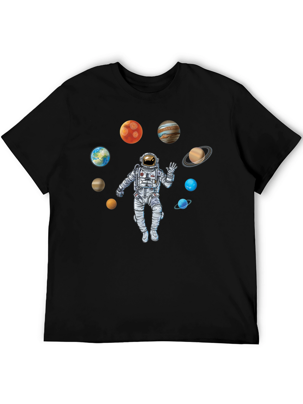 Astronaut Planets Black T-Shirt