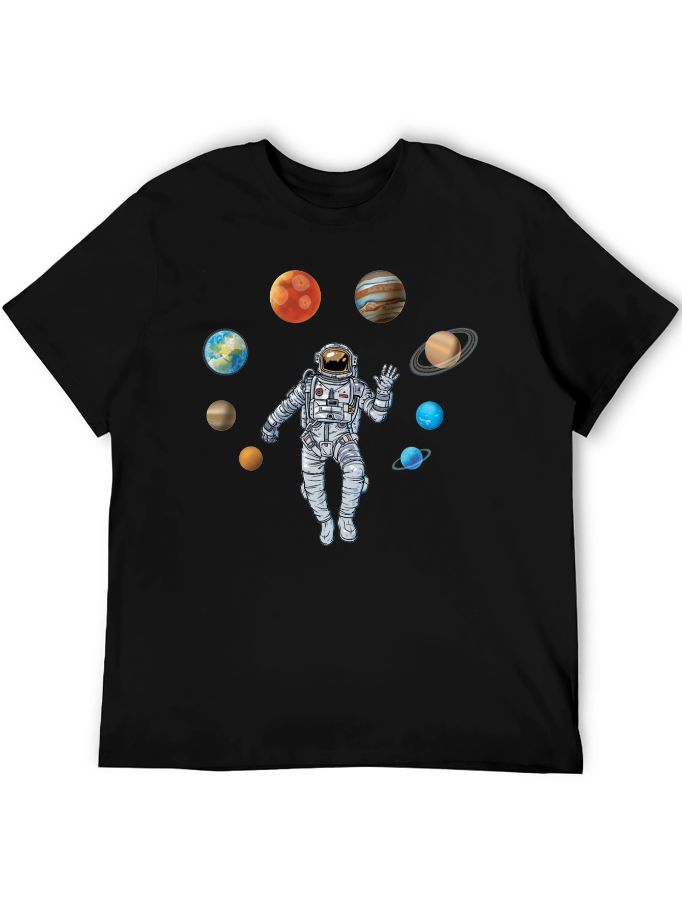 Astronaut Planets Black T-Shirt