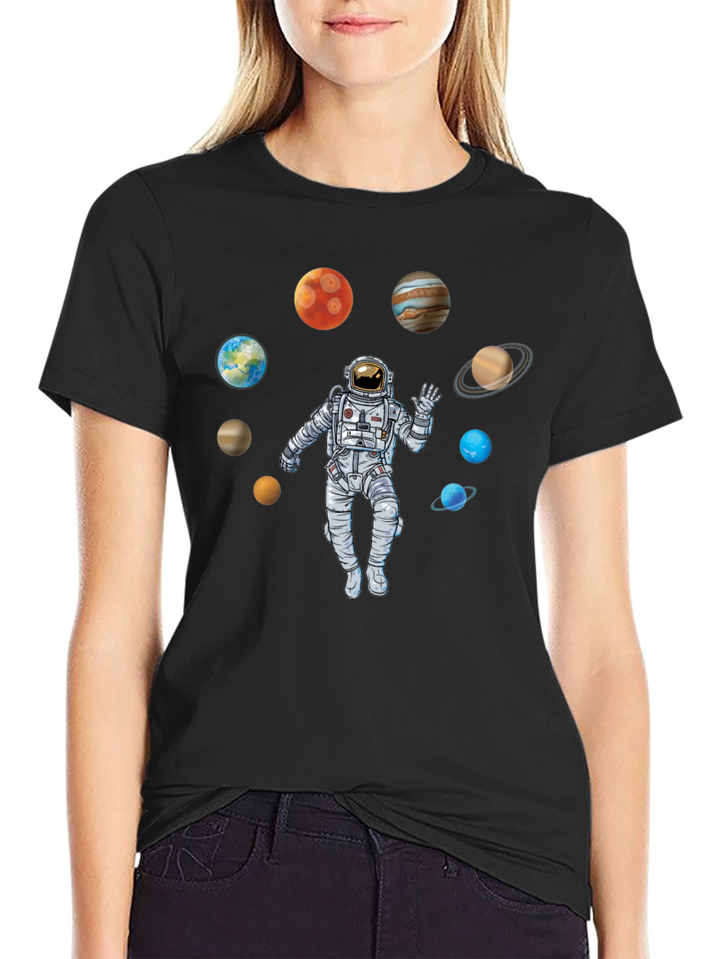 Astronaut Planets Black T-Shirt