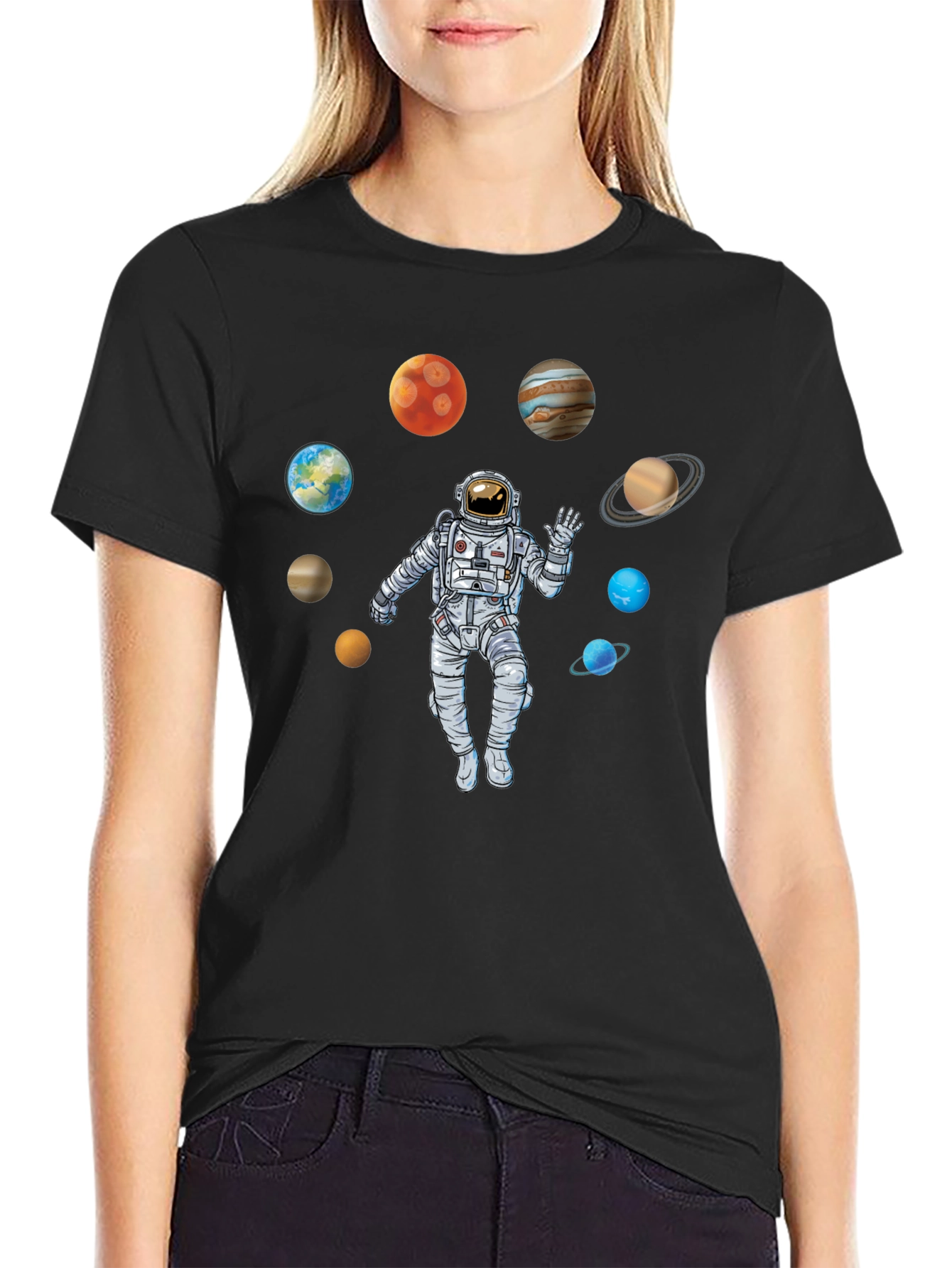 Astronaut Planets Black T-Shirt