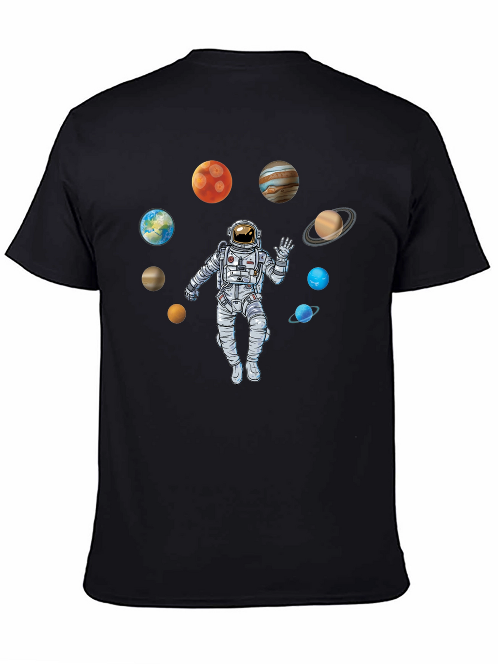 Astronaut Planets Black T-Shirt