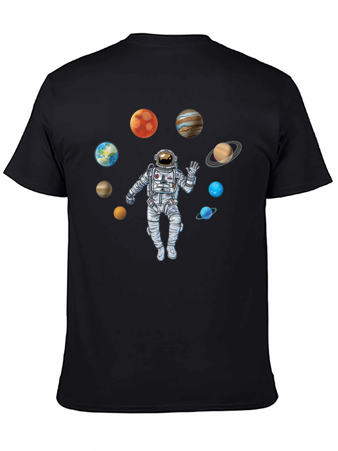 Astronaut Planets Black T-Shirt