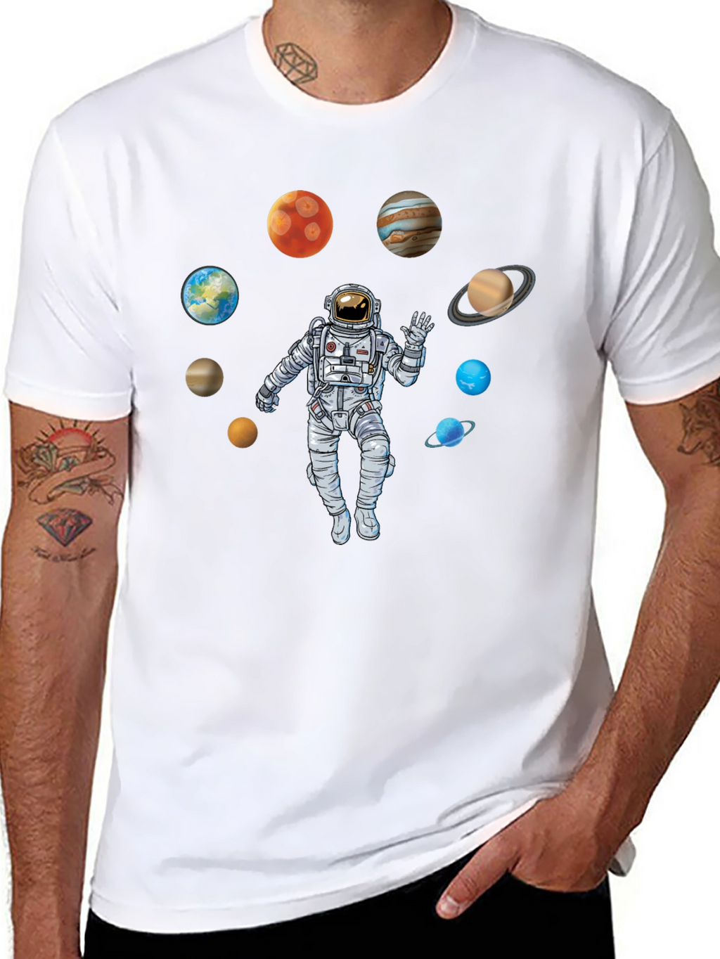 Astronaut Planets Black T-Shirt